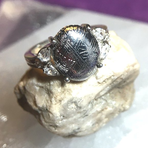 RARE Meteorite Cabochon Ring .925 Silver, Size 6, Genuine Muonionalusta - Picture 15 of 16